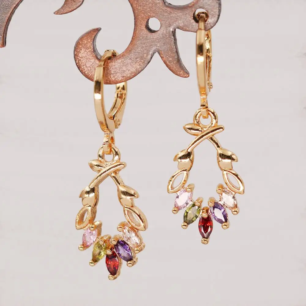 

Bohemian Drop Earrings for Women's earrings Gold Filled Earrings with Rainbow Zircon Dangle Earrings Wedding Jewelry Gift