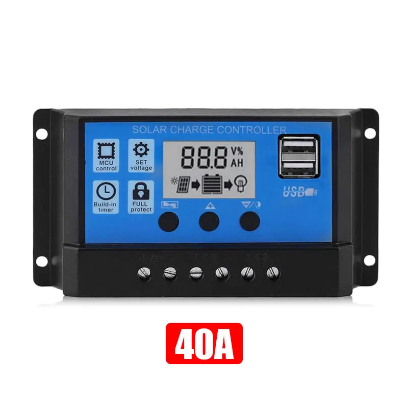За максимальной точкой мощности, Солнечный Контроллер заряда 12V 24V 10A 40A 50A 100A автоматический блок управления установкой на солнечной батарее Панель Солнечный Системы USB ЖК-дисплей Батарея регулятор зарядка - Цвет: 40A