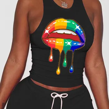 

Women Sports Lips Tie Dye Galaxy Print Tank Tops Hole Shorts Suits Two Piece Sets Fashion Tracksuits Matching Sets Club Outfits