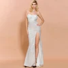 Yesexy 2022 Sexy Strapless Sequins High Split Women Maxi Dresses Off the Shoulder Solid Color Women Party Dresses VR9188 ► Photo 2/6