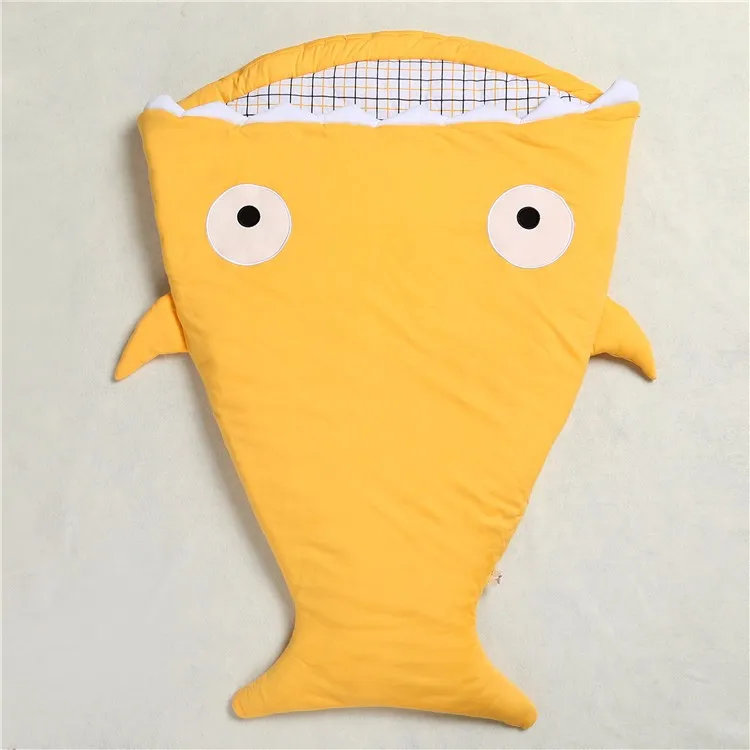 Мягкое хлопковое одеяло для новорожденных с изображением акулы и хвоста русалки, детское постельное белье, хлопковый спальный мешок для младенцев, накидка русалки - Цвет: Цвет: желтый
