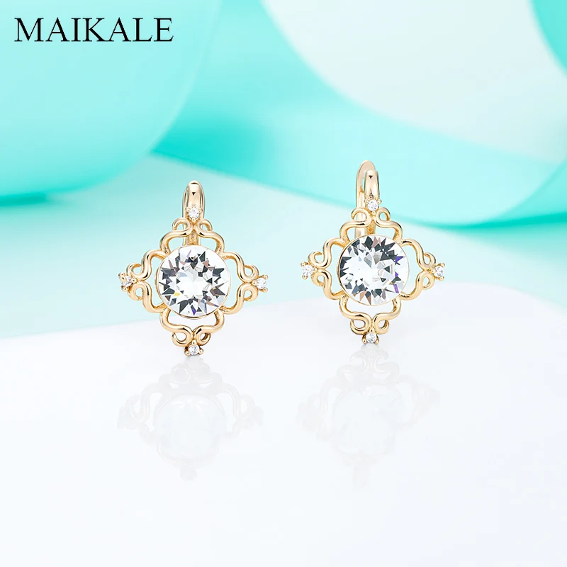 

MAIKALE New Simple Round Gold Small Earrings Colorful Austrian Crystal Stud Earrings for Women Jewelry Charm Gift Brincos