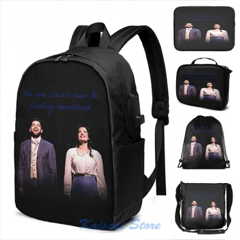 

Funny Graphic print Finding Neverland pre-broadway USB Charge Backpack men School bags Women bag Travel laptop bag