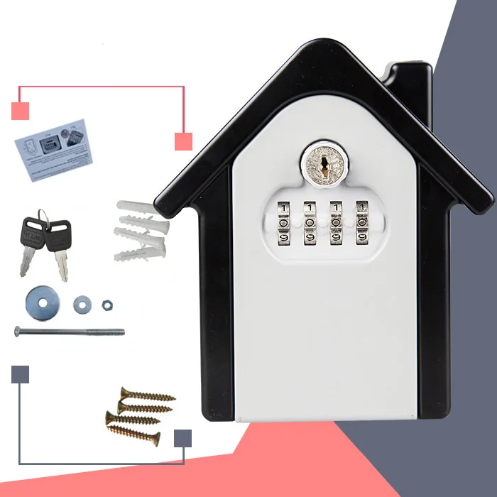 Key Safe Box Password & Key Lock Home Family Outdoor Safety Keys' Storage Box Security Wall Mounted Combination Lock Box  (8)