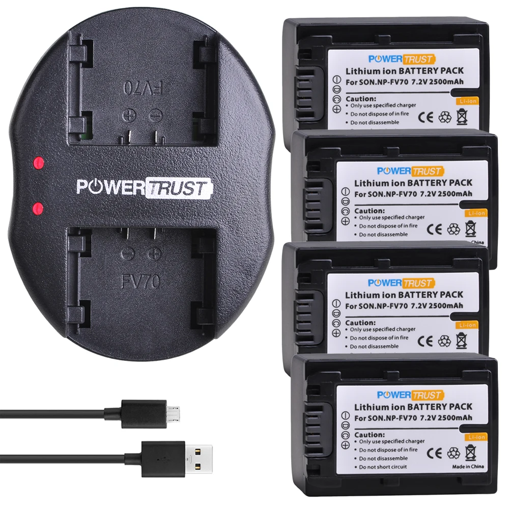 4battery and charger 2x2500 мА/ч, NP-FV70 NP FV70 NPFV70 батареи+ Dual USB Зарядное устройство для sony NP-FV50 FV30 HDR-CX230 HDR-CX150E HDR-CX170 CX300 - Цвет: 4battery and charger