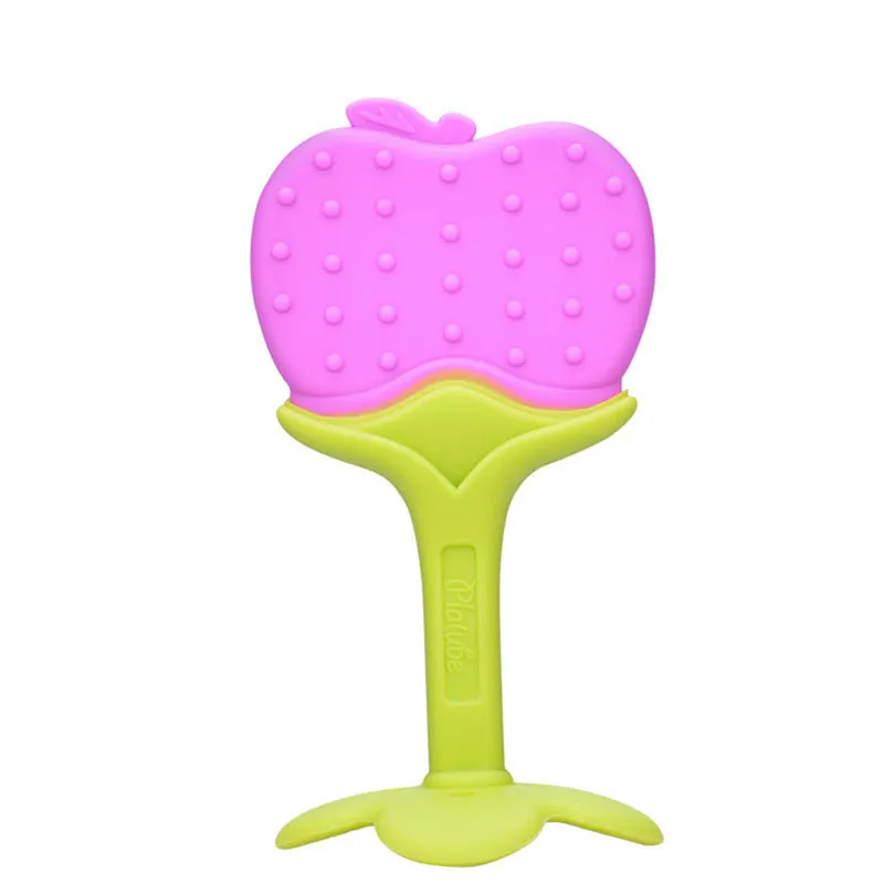 Baby cartoon three-dimensional fruit molar stick Toddlers Infants Baby Teething Toys Soft Silicone Fruit Teether Holder #4AA6 (10)