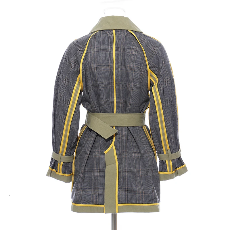 CHICEVER Patchwork Hit Color Women's Trench Coat Lapel Collar Long Sleeve High Waist With Sashes Female Windbreaker New