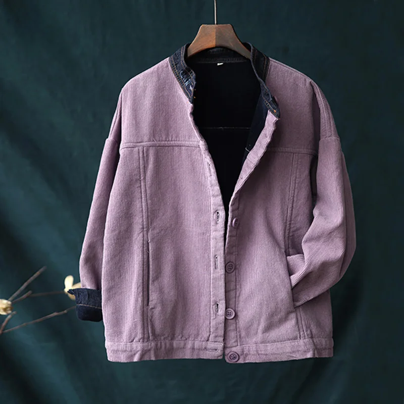 low cost Corduroy Jackets For Women Thick Coats 2019 Autumn New Patchwork Denim Vintage Warm Button Women Lo