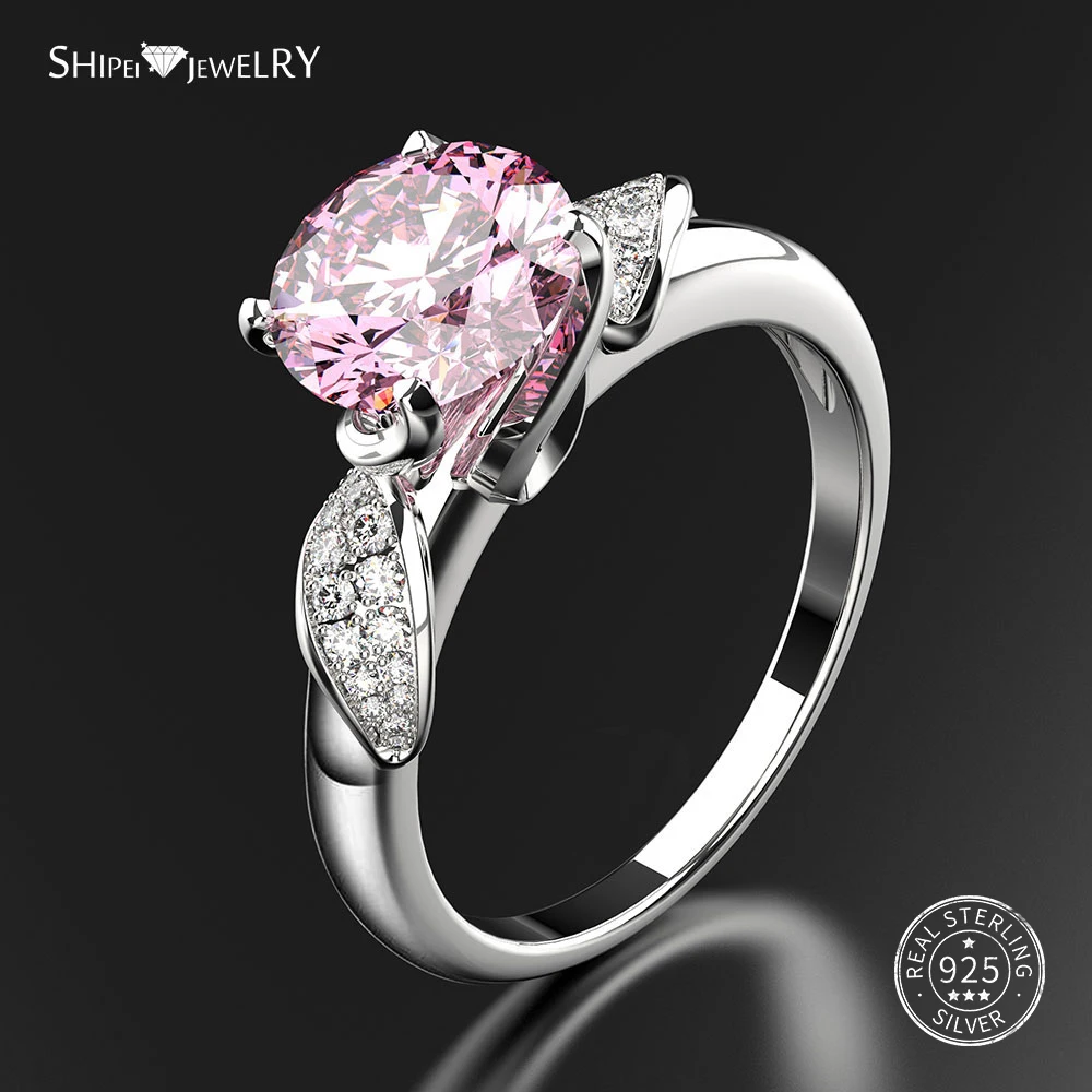 Shipei Настоящее серебро 925 пробы кольцо с розовым сапфиром Для женщин серебро 925 ювелирные изделия драгоценный камень рубиновое ювелирное изделие вечерние кольца Размер 6-9 - Цвет камня: Розовый