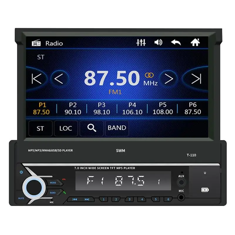 

7 inch Retractable Screen Car Stereo MP5 Player Bluetooth AUX USB Radio Receiver In Dash Head Unit with Xiaomi Remote Control