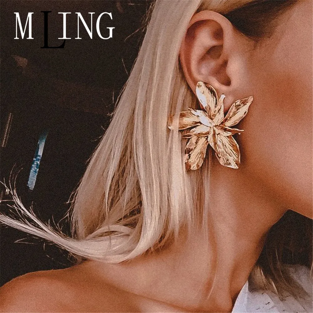 Винтажные серьги MLING из золотого сплава новые модные серьги-гвоздики с большими
