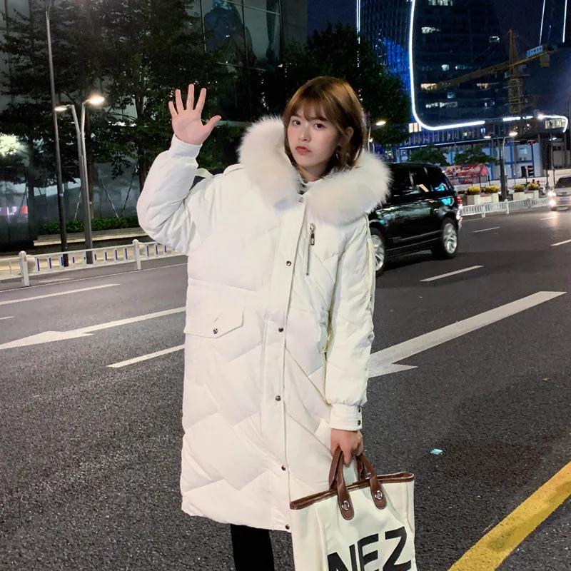 TopFurMall)European Winter Women Parkas Down Coats Jackets Real Fox Fur Hoody Lady Long Outwear Overcoat LF9168 - Цвет: Beige