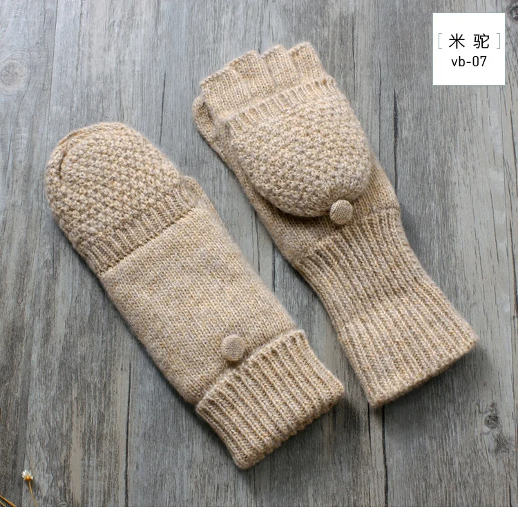 Женские перчатки без пальцев, зимние, вязаные, шерстяные, плюс бархат, уплотненные, теплые, варежки, новые, женские, флип, перчатки на пол пальца