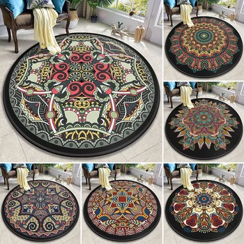 

Bohemian Mandala Ethnic Style Round Carpet Soft Carpets for Living Room Anti-slip Rug Chair Floor Mat for Home Office Decor
