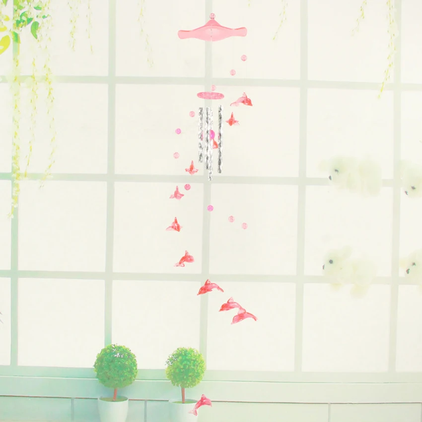 Plastic Wind Chimes Humming Bird dolphin Wind Chimes Bells Metal Tube Hanging Wall Home Car Outdoor garden Decoration 70cm 3