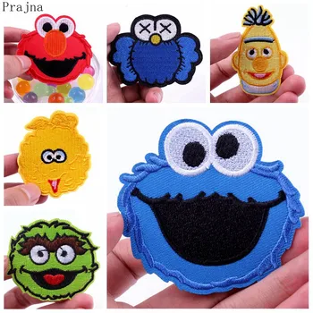 

Prajna Sesame Street Patch Iron On Embroidered Patches For Clothes Stripes Cartoon Cute Unicorn ELMO COOKIE Patch Badges