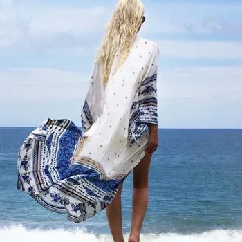 

Women Boho Bathing Suit Swimwear Bikini Cover Up Dress 2020 Summer Beach Long Kaftan Dress