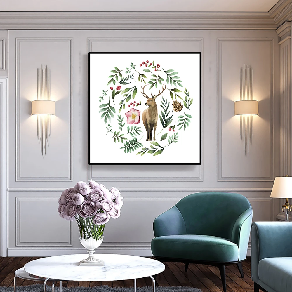 

Laeacco Abstract Painting Canvas Art Anima Print Flowers Elks Posters and Prints Modern Living Room Wall Decoration Pictures