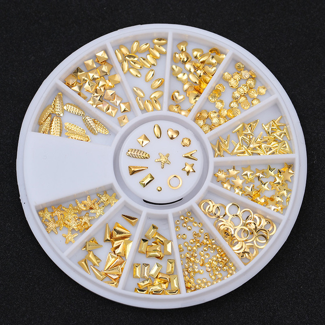 Gold Geometry Rivet Alloy Nail Studs Chameleon Stone Nail Rhinestone Small Irregular Beads 3D Nail Art Decoration In Wheel