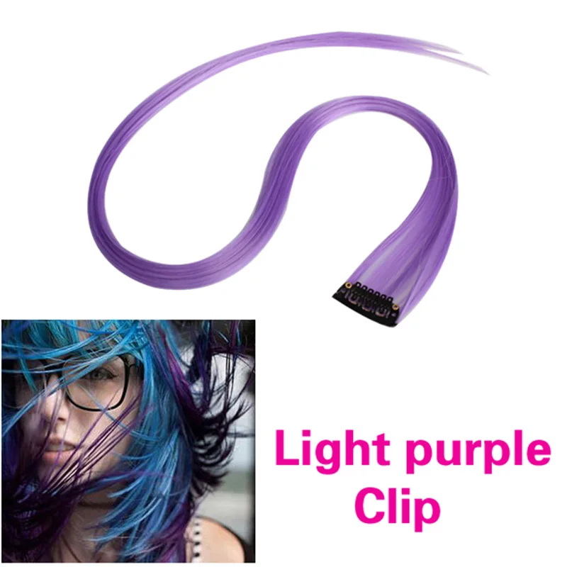 

Hot Sale Women Punk Long Straight Hair Extensions Clip On Wig Purple