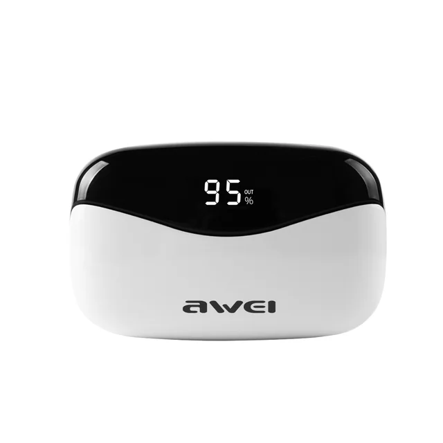 AWEI T19 TWS 5.0 2500mAh LED Display Super Bass Stereo Earbuds Noise Cancelling Waterproof IPX5 With Dual Mic For Gaming,Sport T19 White