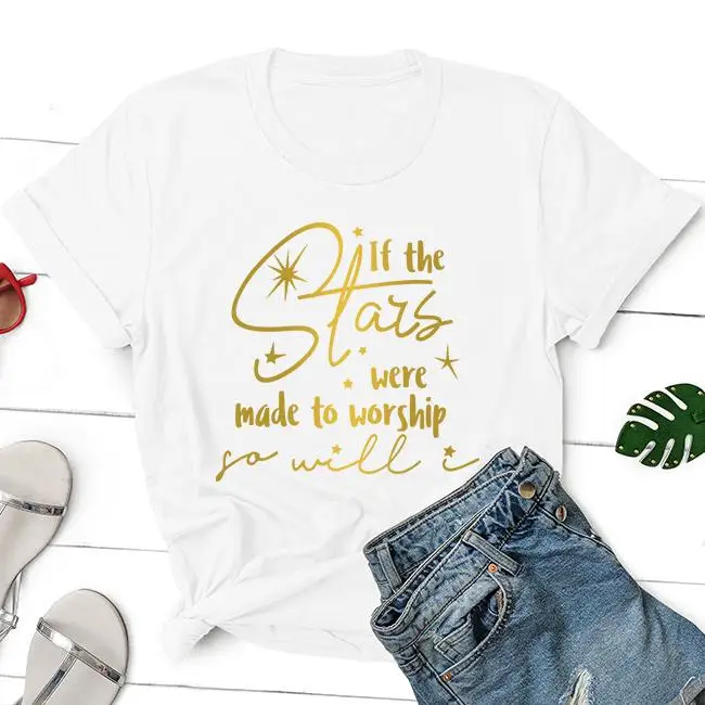 

ZBBRDD If The Stars Were Made To Worship tshirts Short sleeve 100% Cotton top tees Letter print Graphic O neck T-shirt goth