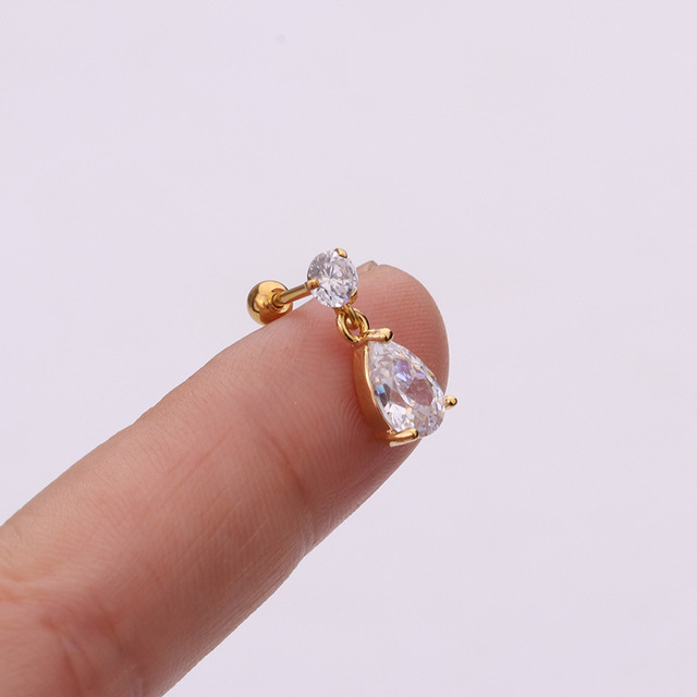 Stainless Steel CZ Cartilage Earring Heart Shaped Flowers Safety Pin Helix Tragus Conch Screw Stud Ear Piercing Jewelry