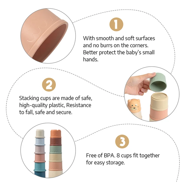 TYRY.HU Baby Stacking Cup Toys Baby Early Educational Toys Stacking Tower Montessori Toys Baby Bath Toys Children Gift 2