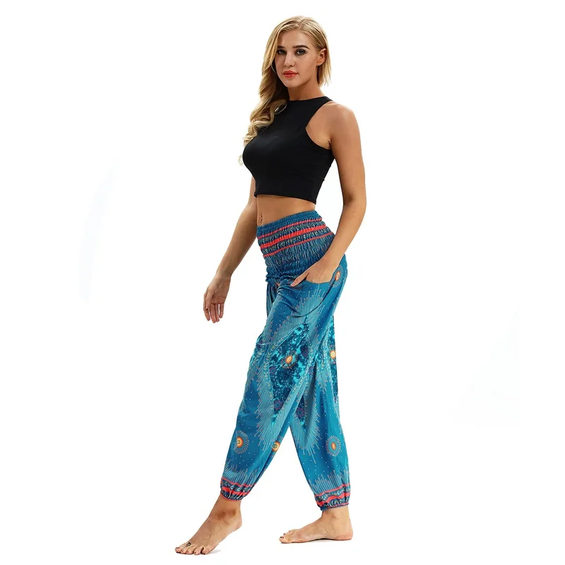 

2019 Vintage Wide Leg Trousers 3D Palazzo Dot Harem Pants Yoga Sporting Loose Bottom Elastic Waist Bohemia Pants