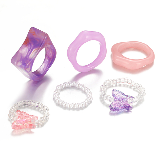 Korean Colorful Transparent Resin Acrylic Rings Set for Women Trendy Geometric Square Round Ring Wedding Jewelry