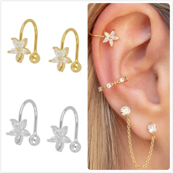 

925 Silver Earrings For Women No Piercing Clip Earrings Girl Gold Zircon Flower Cartilage Earrings Female Ear Cuff Aretes R5