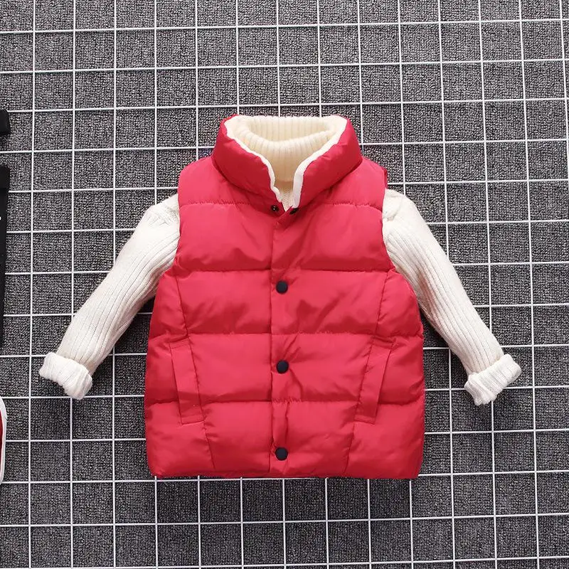 Red Зимний утепленный хлопковый жилет для мальчиков и девочек - Color: Red
