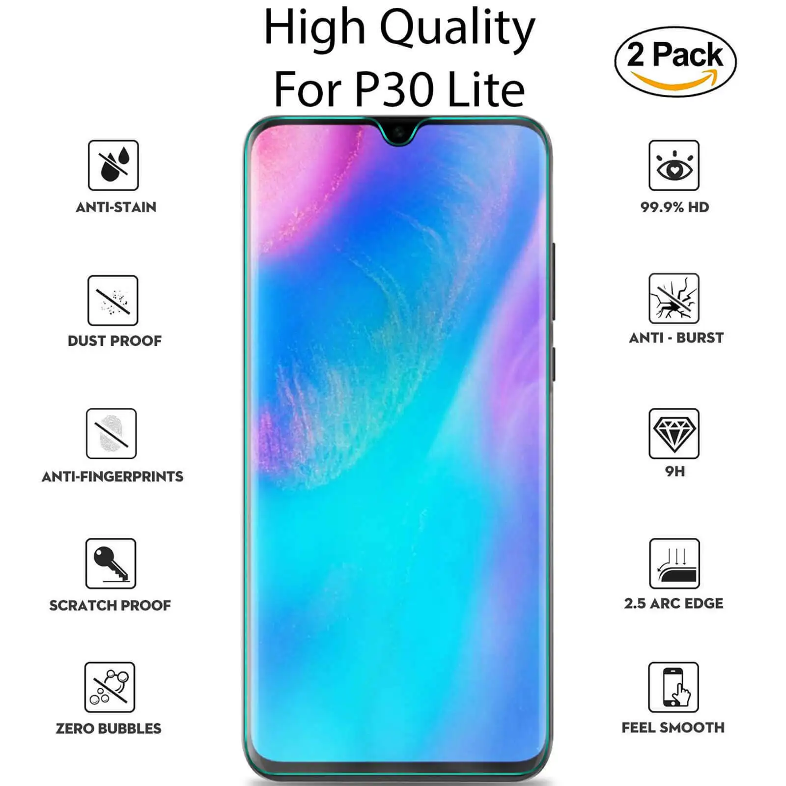 2 шт закаленное стекло для huawei P30 Lite, Защитное стекло для экрана Tremp для huawei P30 Lite, защитная пленка