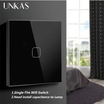 

UNKAS WIFI Smart Touch Switch Works With Alexa / Google Home APP Wireless Remote Light Wall Switch Crystal Glass Panel