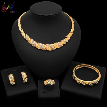 

Yulaili American High Quality 18 Gold-plated Crystal Jewelry Sets Necklace Earrings Bracelet Ring for Women Jewellery Wholesale