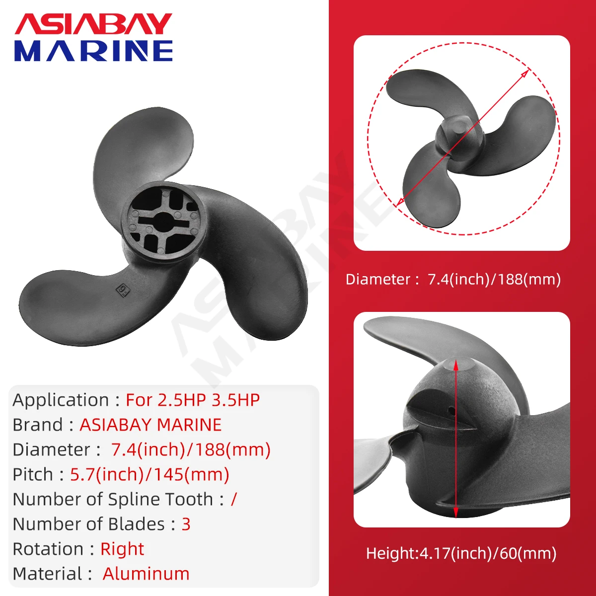 Outboard Propeller For Mercury Tohatsu 2.5hp 3.5hp 7.4*5.7 Boat High Strength Nylon Screw 188mm*145mm Marine Engine Part