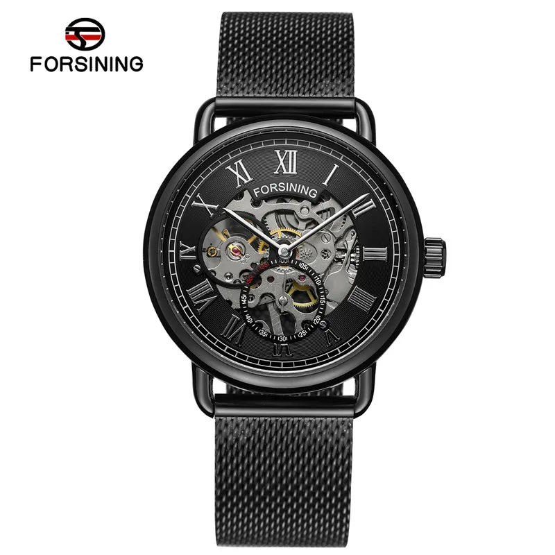FORSINING Mechanical Men Wristwatch Military Sport Male Clock Top Brand Luxury Stainless Steel Skeleton Waterproof Man Watch 029 - Цвет: FS02902 without box