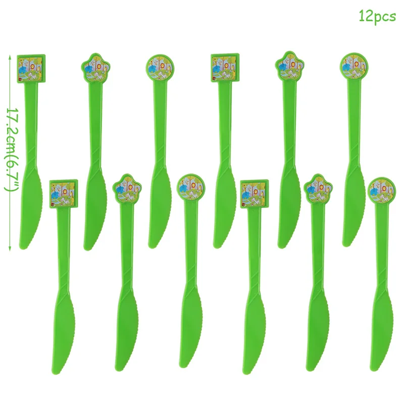 12pcs knifes Вечерние одноразовые стаканчики в стиле джунглей для вечеринки в честь Дня рождения, украшения для детей, милые животные, принадлежности для душа для малышей - Цвет: 12pcs knifes