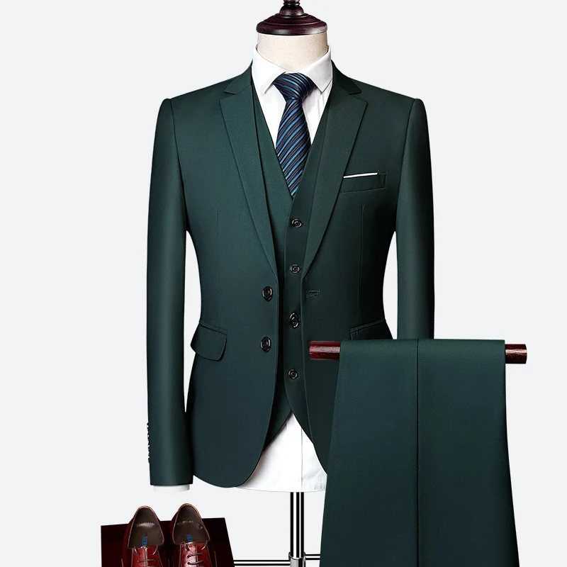 Модные Цветные мужские облегающие костюмы на двух пуговицах, мужские блейзеры, одноцветные костюмы из 3 предметов, комплекты костюмов для молодых мужчин, Terno masculino - Цвет: dark green