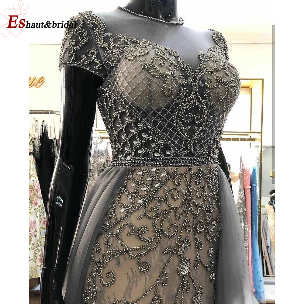 

Luxury Sexy O-Neck Evening Dress 2019 Cap Sleeves High-end Handmade Mermaid Tuttle Long Formal Party Gowns