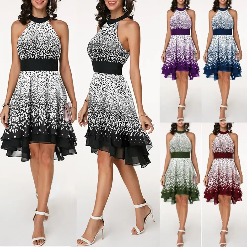 

Plus Size Elegant Women Fashion Summer Lady Sleeveless Band Waist Layered Chiffon Female Evening Party Casual Slim A-line Dress!