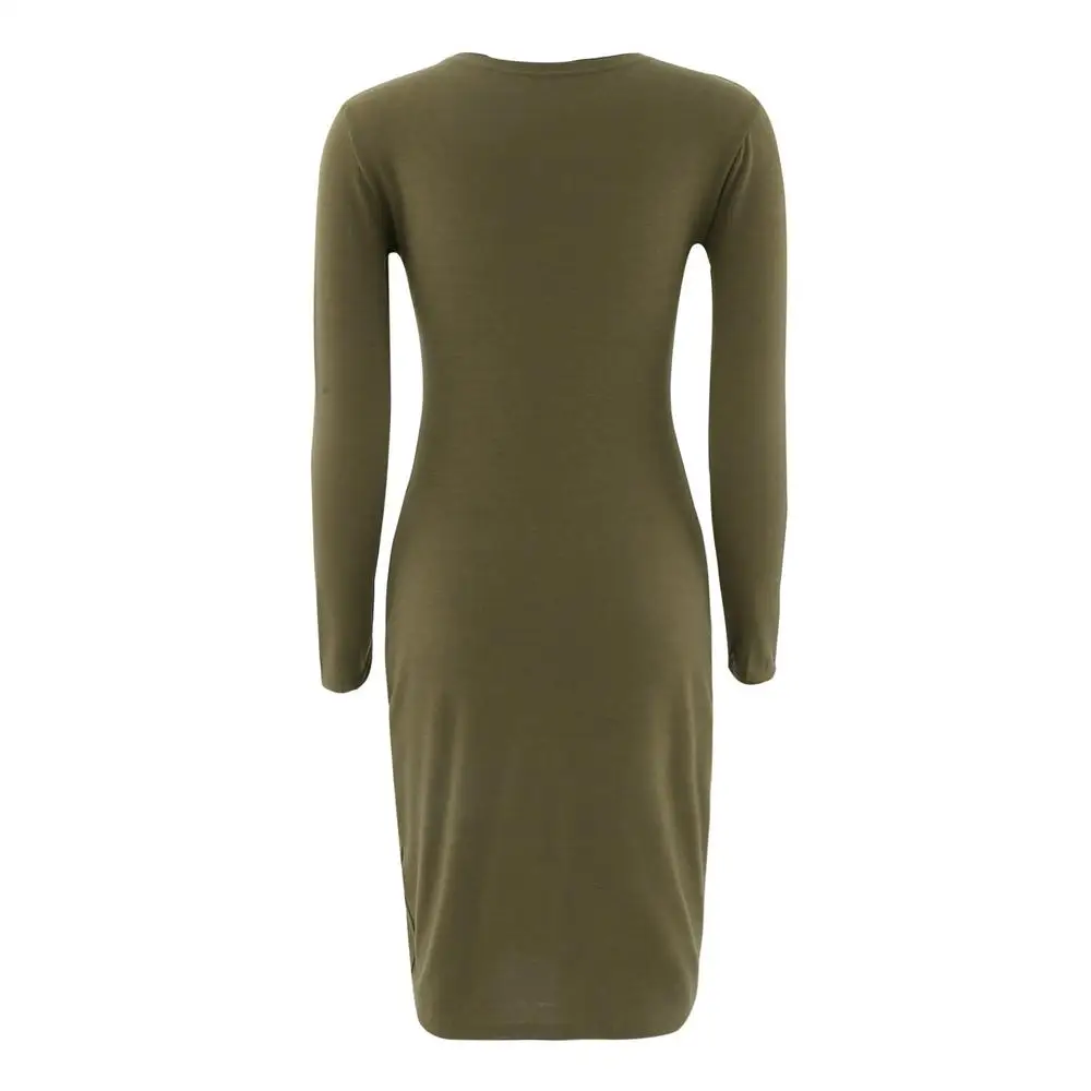 053Green Женское тонкое платье осеннее платье Vestido с длинными рукавами Повседневное платье-карандаш Горячая Женская s оболочка сексуальное облегающее платье туника вырез лодочкой - Цвет: 053Green