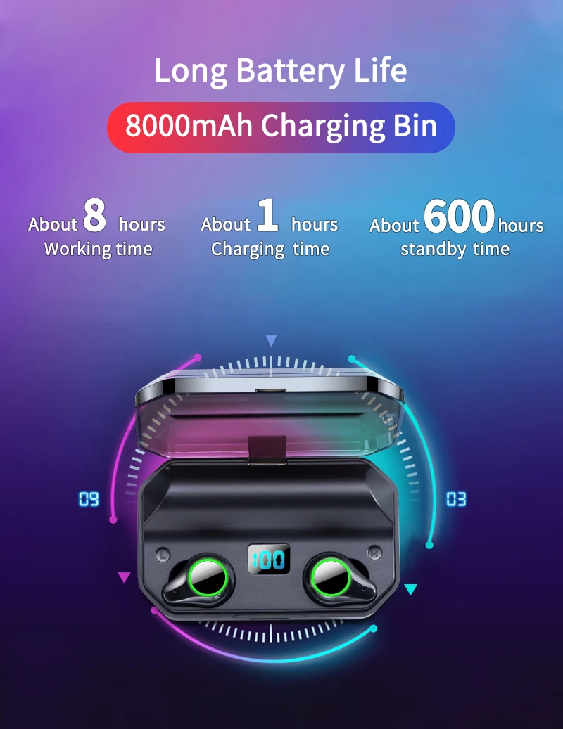 T9 TWS 8000 мАч наушники 9D стерео Bluetooth 5,0 беспроводные наушники IPX7 водонепроницаемые наушники светодиодный держатель для телефона