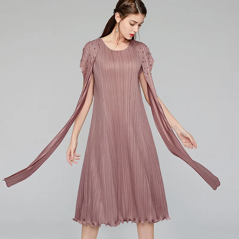 Женское летнее платье миаке с ушками тонкое свободное лентами и бусинами