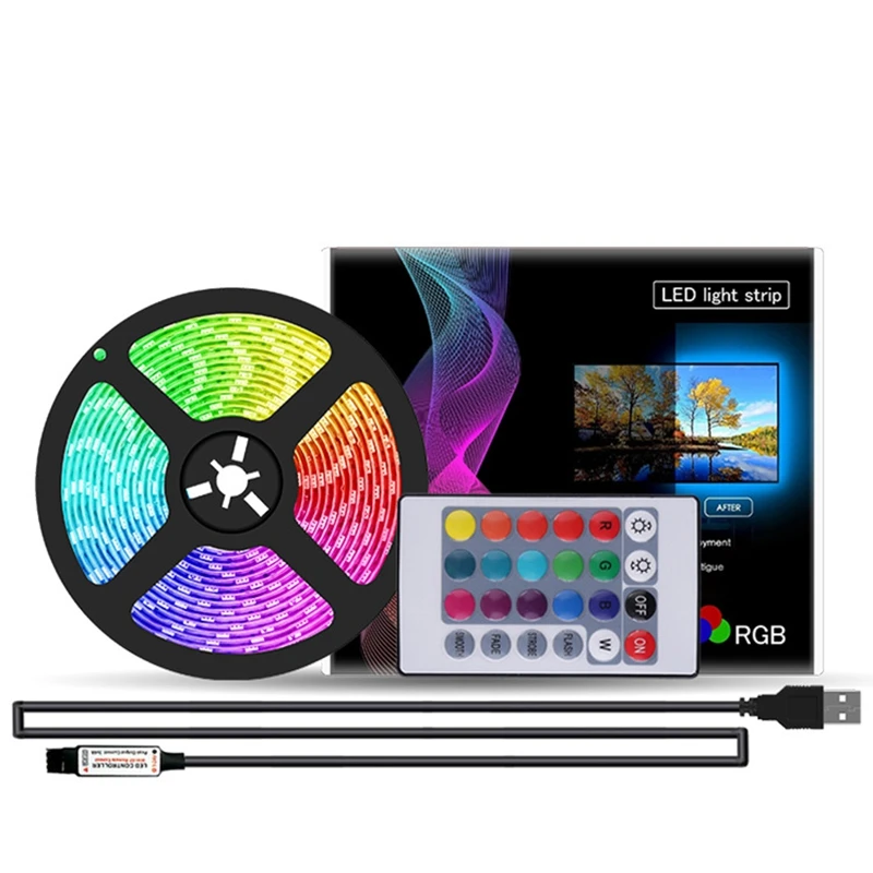 USB питание 5 м RGB цвет 5050 Светодиодный светильник подсветка ТВ+ пульт дистанционного управления