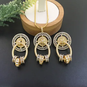 

Lanyika Fashion Jewelry Irregular Distinctive Circle Micro inlay Necklace with Earrings for Wedding Banquet Luxury Best Gift