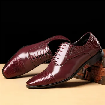

Mazefeng New Arrival Men Dress Shoes Fashion Pointed Toe Crocodile Pattern Leather Shoes Business Oxfords Formal Footwear Big 47