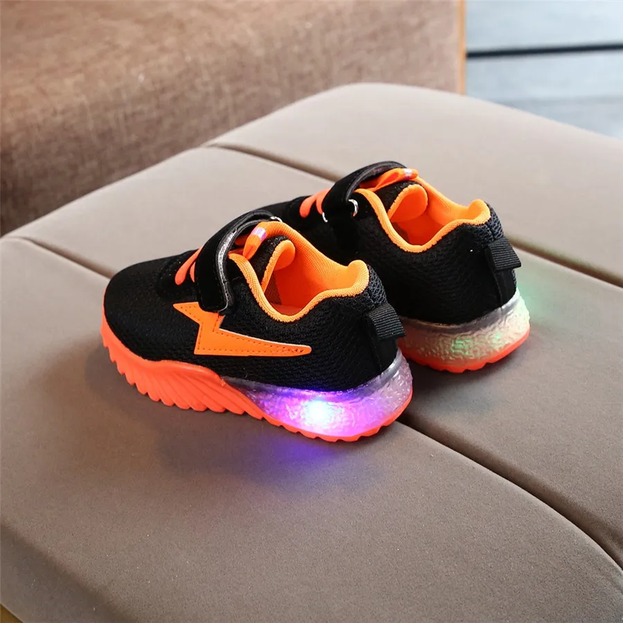 kids sneakers lights boys and girls mesh stitching breathable Led luminous running football sports shoes sneakers lights #40J30 (8)