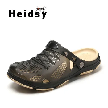 

Heidsy 2019 Summer Men Beach Slippers Fashion Jelly Shoes Men Sandals PU Outdoor Casual Walking Flip Flops Candy Color Men Shoes