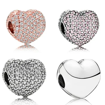 

4 Style Love Heart Beads Diy Safety Stopper Clips 925 Sterling Silver Heart Beads For Women Pandora Charm Bracelet Jewelry